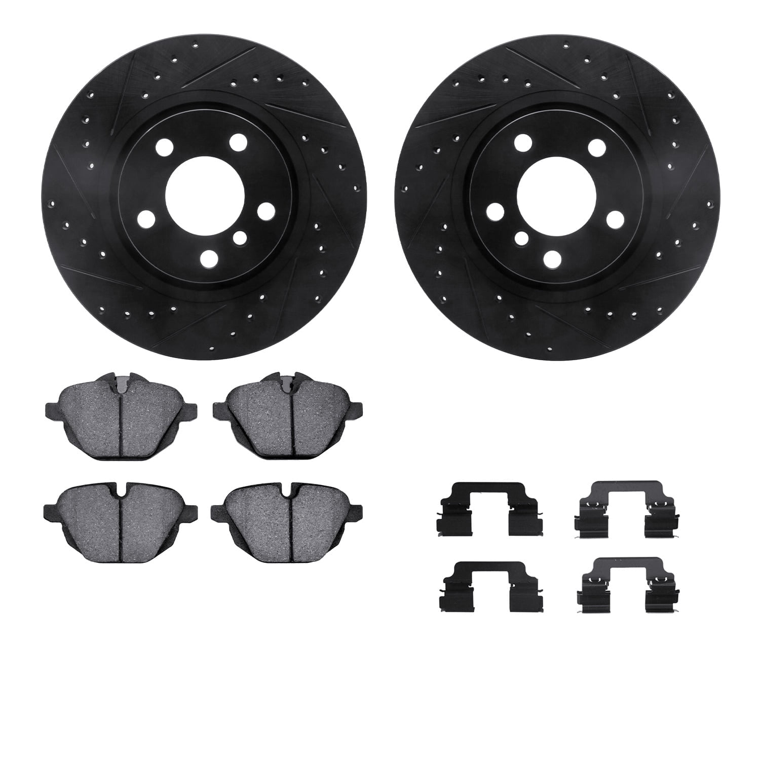 Dynamic Friction Company Rear Brake Rotors-Drilled and Slotted-Black with 5000 Advanced Brake Pads includes Hardware 8512-31105