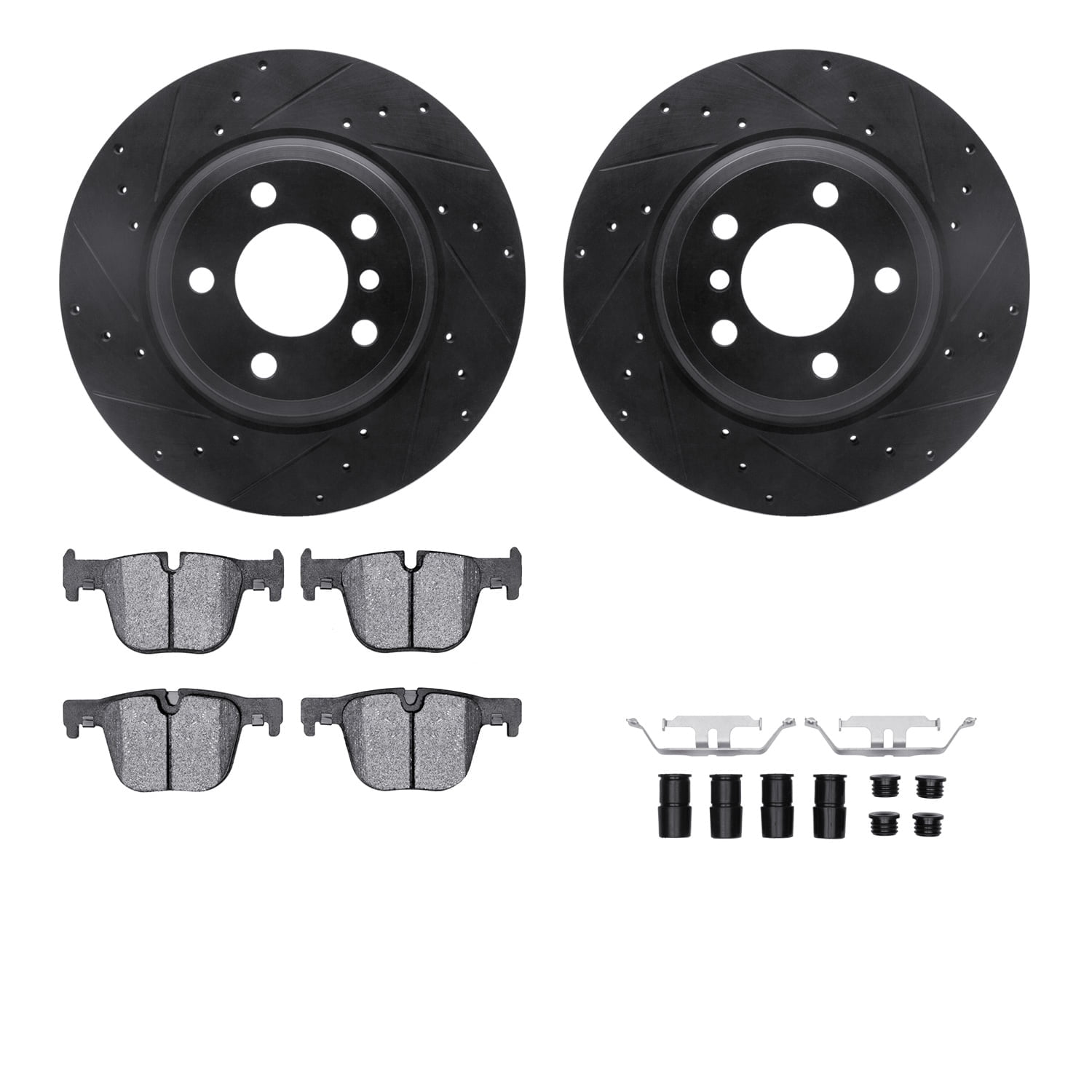 Dynamic Friction Company Rear Brake Rotors-Drilled and Slotted-Black with 5000 Advanced Brake Pads includes Hardware 8512-31126