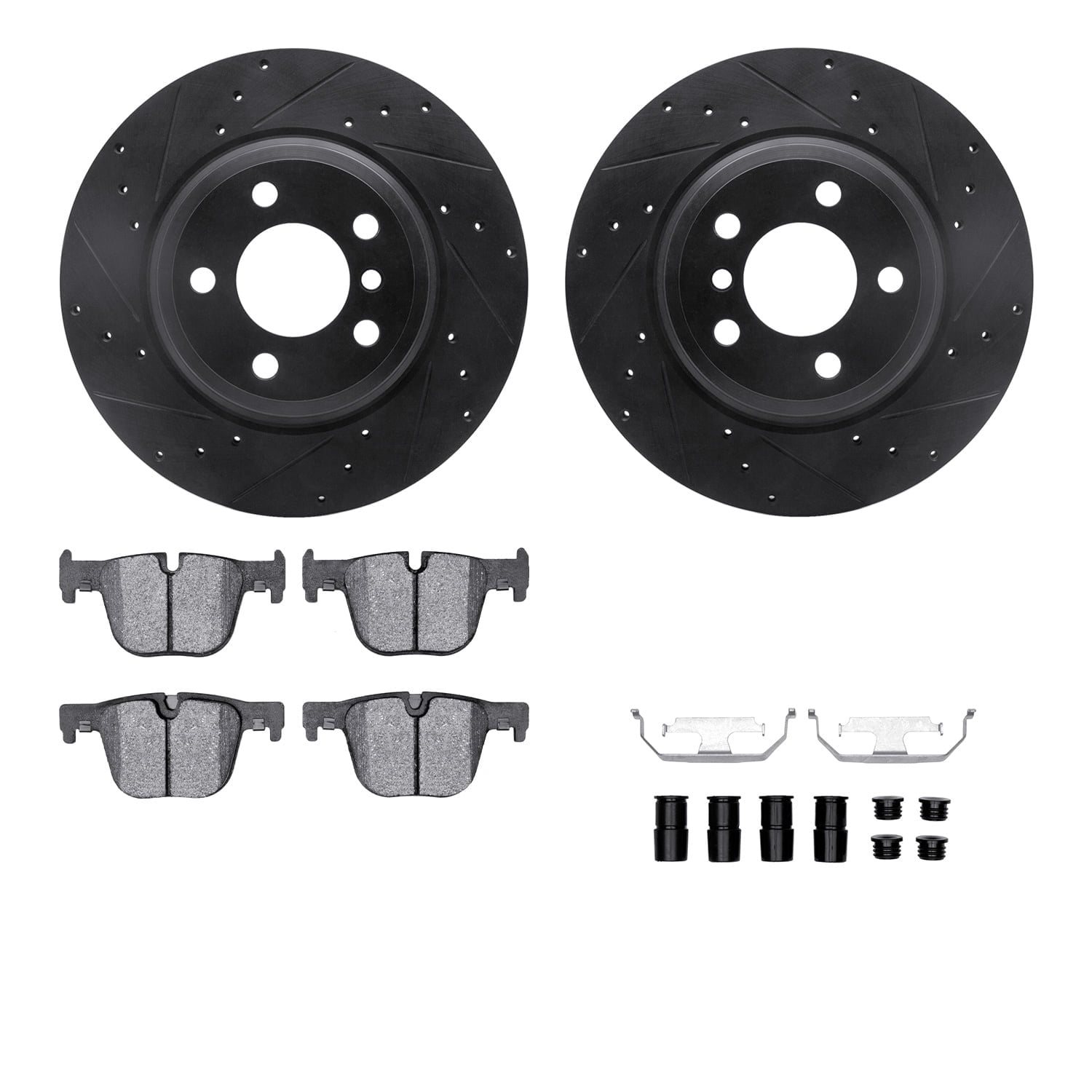 Dynamic Friction Company Rear Brake Rotors-Drilled and Slotted-Black with 5000 Advanced Brake Pads includes Hardware 8512-31127