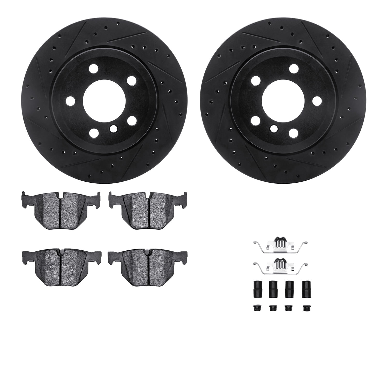 Dynamic Friction Company Rear Brake Rotors-Drilled and Slotted-Black with 5000 Advanced Brake Pads includes Hardware 8512-31146