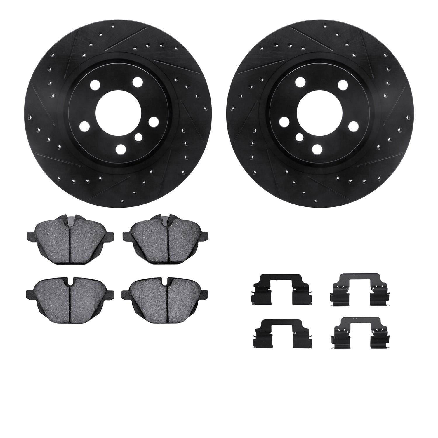 Dynamic Friction Company Rear Brake Rotors-Drilled and Slotted-Black with 5000 Advanced Brake Pads includes Hardware 8512-31154