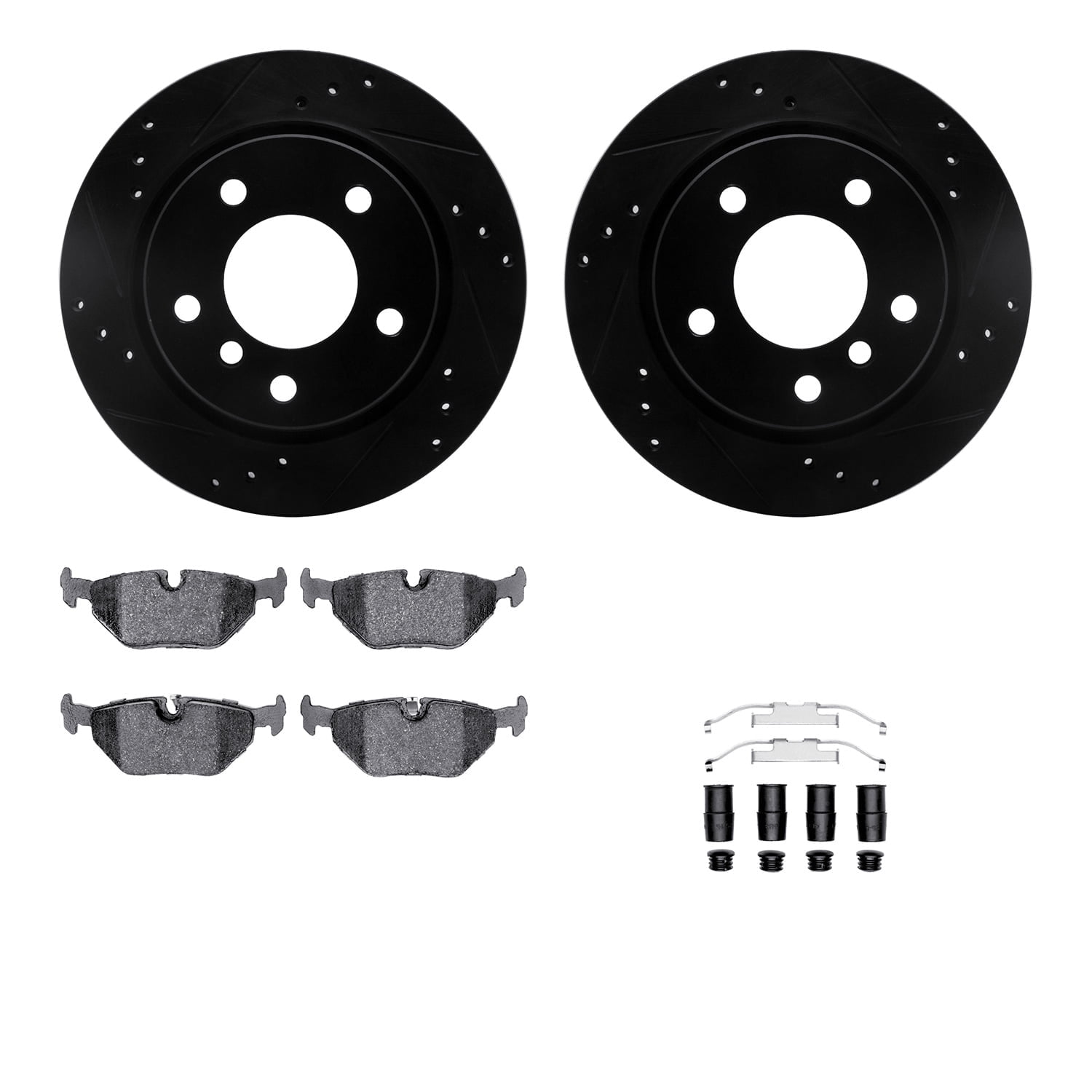 Dynamic Friction Company Rear Brake Rotors-Drilled and Slotted-Black with 5000 Advanced Brake Pads includes Hardware 8512-31292