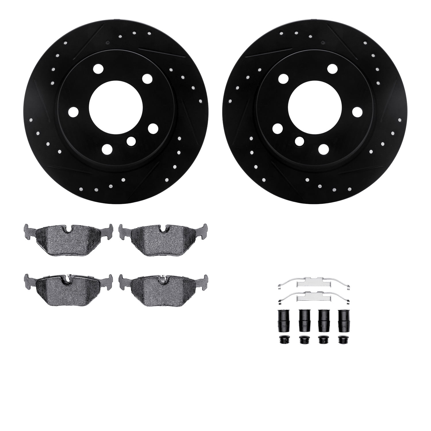 Dynamic Friction Company Rear Brake Rotors-Drilled and Slotted-Black with 5000 Advanced Brake Pads includes Hardware 8512-31367
