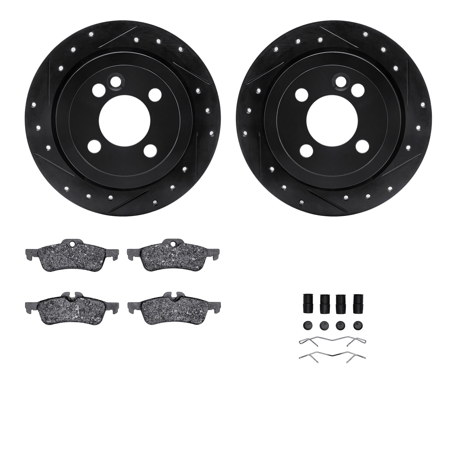 Dynamic Friction Company Rear Brake Rotors-Drilled and Slotted-Black with 5000 Advanced Brake Pads includes Hardware 8512-32003