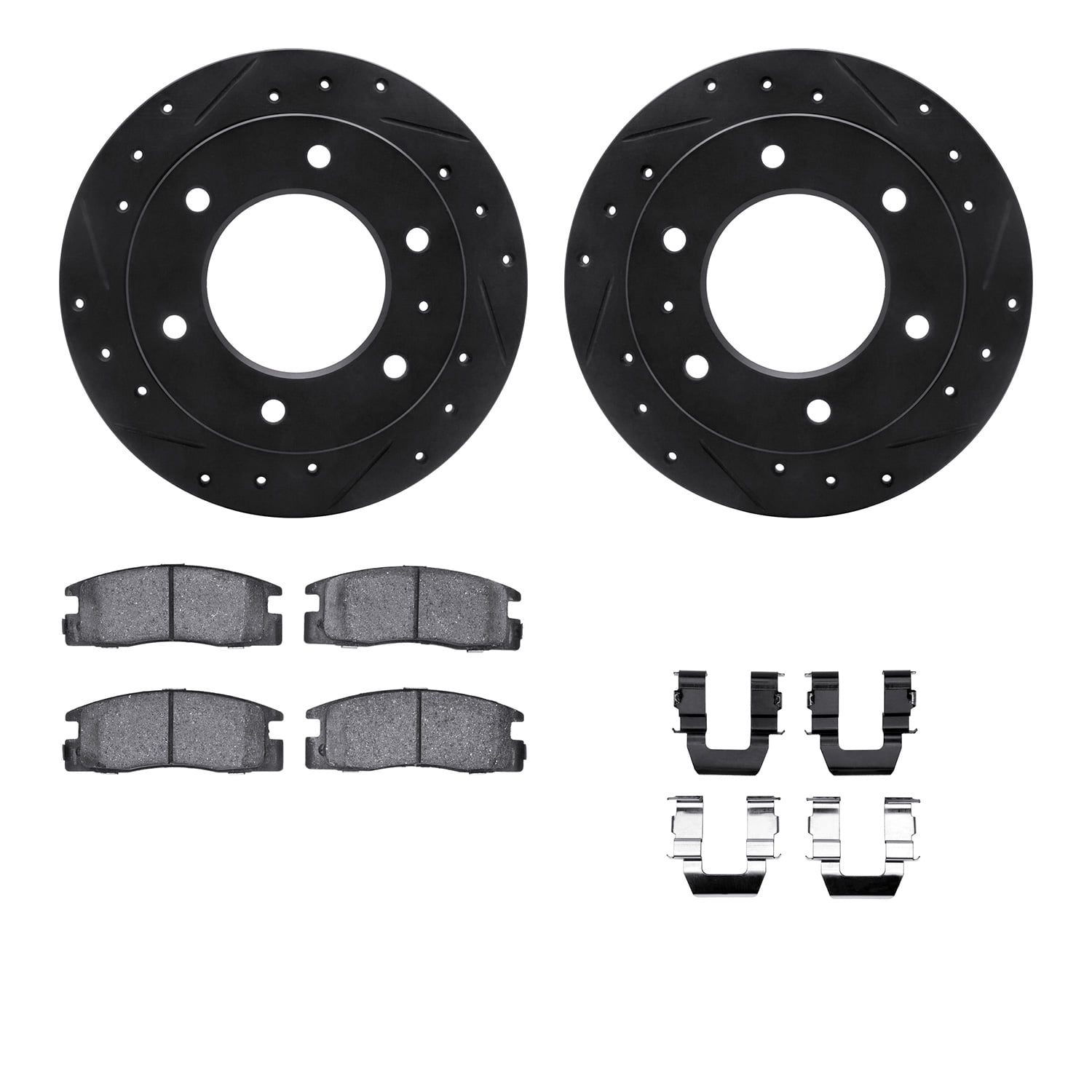 Dynamic Friction Company Rear Brake Rotors-Drilled and Slotted-Black with 5000 Advanced Brake Pads includes Hardware 8512-37009