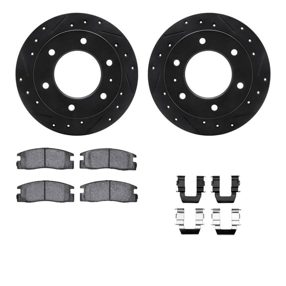 Dynamic Friction Company Rear Brake Rotors-Drilled and Slotted-Black with 5000 Advanced Brake Pads includes Hardware 8512-37009