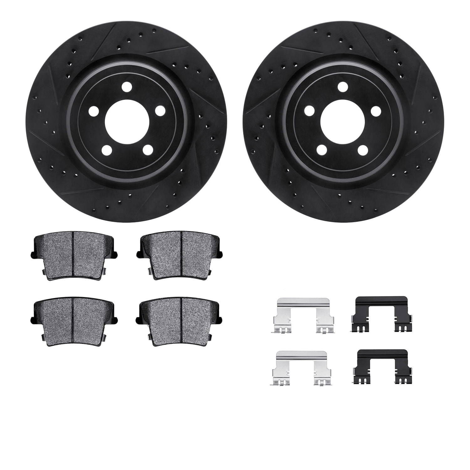 Dynamic Friction Company Rear Brake Rotors-Drilled and Slotted-Black with 5000 Advanced Brake Pads includes Hardware 8512-39125