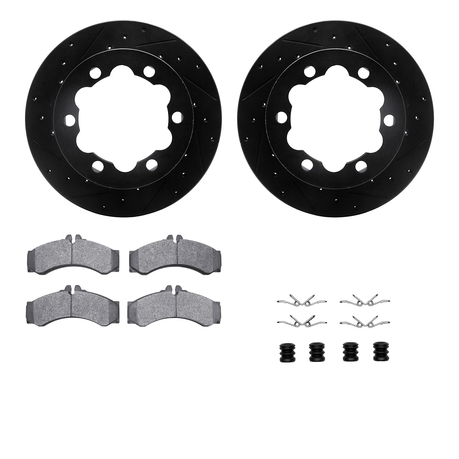 Dynamic Friction Company Rear Brake Rotors-Drilled and Slotted-Black with 5000 Advanced Brake Pads includes Hardware 8512-40247