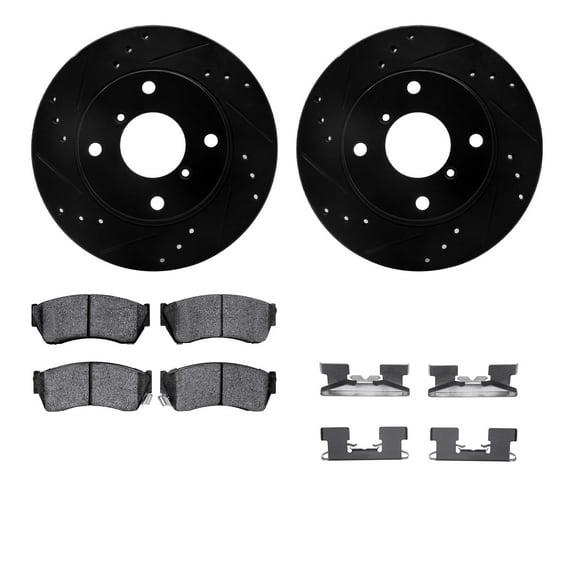 Dynamic Friction Company Rear Brake Rotors Drilled and Slotted Black with 5000 Advanced Brake Pads includes Hardware - 8512-40518