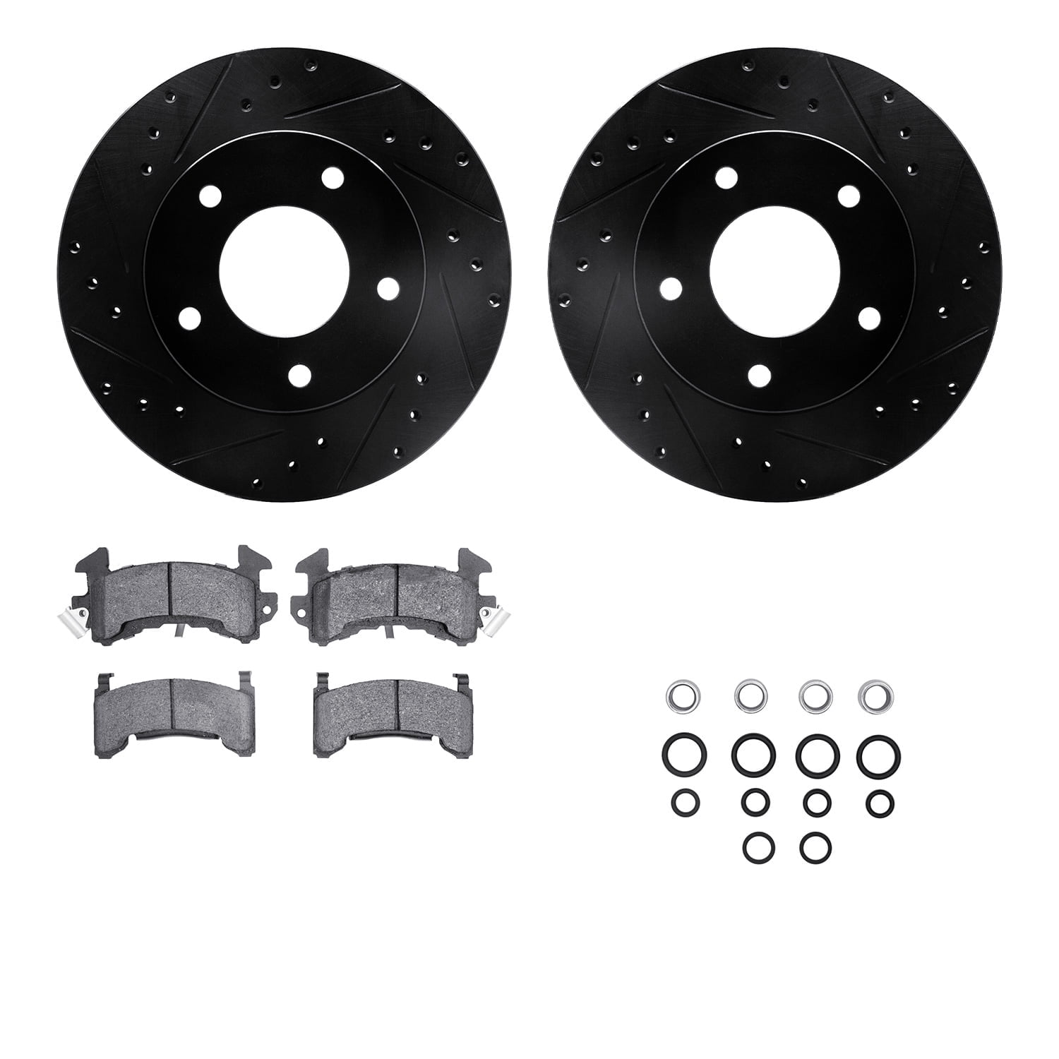 Dynamic Friction Company Rear Brake Rotors-Drilled and Slotted-Black with 5000 Advanced Brake Pads includes Hardware 8512-45045