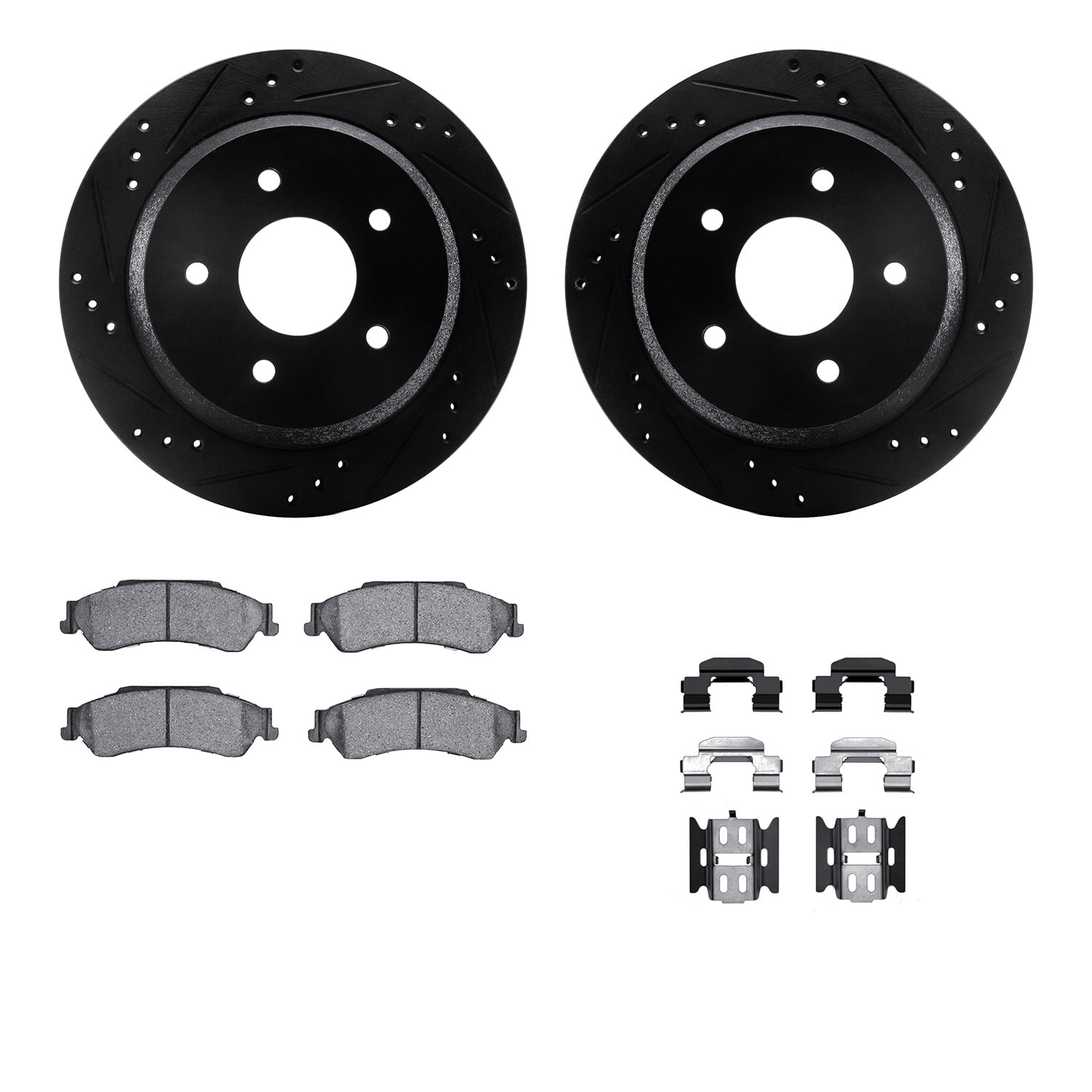 Dynamic Friction Company Rear Brake Rotors-Drilled and Slotted-Black with 5000 Advanced Brake Pads includes Hardware 8512-48035