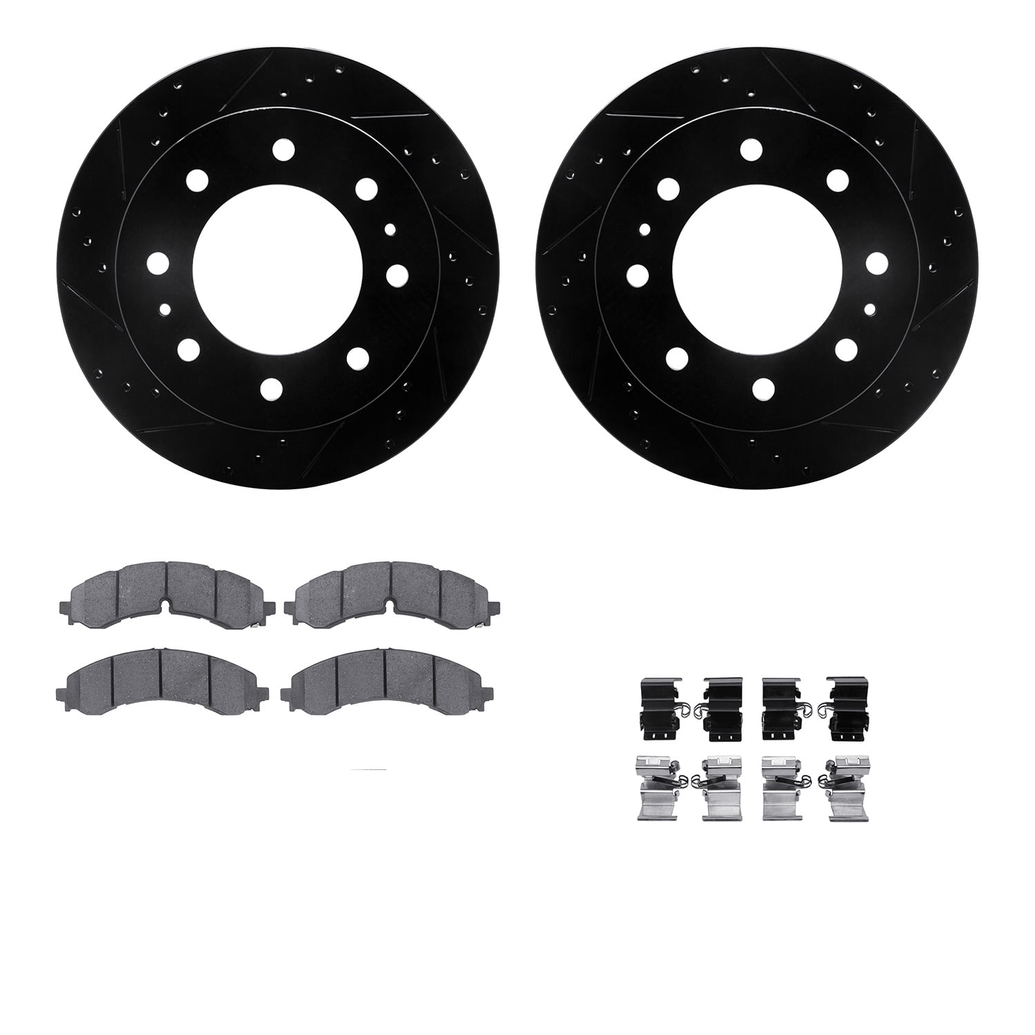 Dynamic Friction Company Rear Brake Rotors-Drilled and Slotted-Black with 5000 Advanced Brake Pads includes Hardware 8512-48077