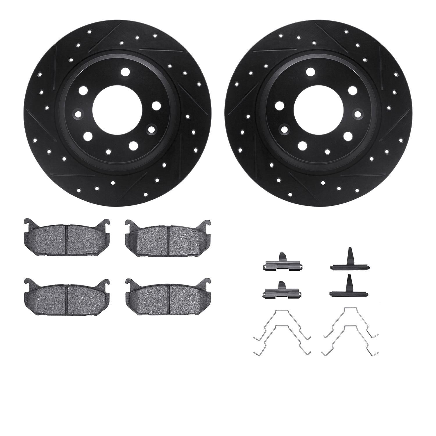 Dynamic Friction Company Rear Brake Rotors-Drilled and Slotted-Black with 5000 Advanced Brake Pads includes Hardware 8512-54065