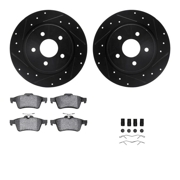 Dynamic Friction Company Rear Brake Rotors-Drilled and Slotted-Black with 5000 Advanced Brake Pads includes Hardware 8512-54179