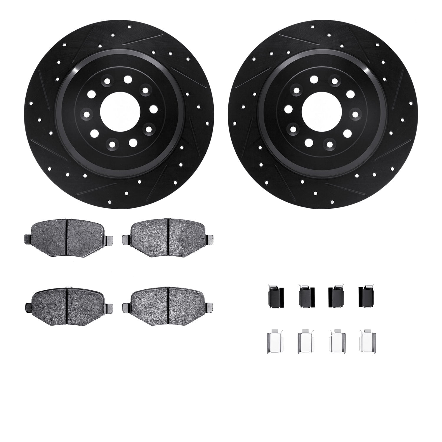 Dynamic Friction Company Rear Brake Rotors-Drilled and Slotted-Black with 5000 Advanced Brake Pads includes Hardware 8512-54195