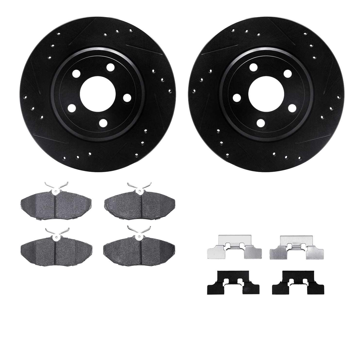 Dynamic Friction Company Rear Brake Rotors-Drilled and Slotted-Black with 5000 Advanced Brake Pads includes Hardware 8512-54382
