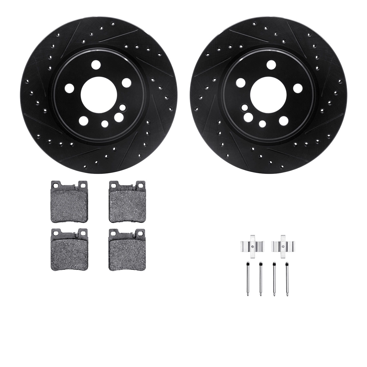 Dynamic Friction Company Rear Brake Rotors-Drilled and Slotted-Black with 5000 Advanced Brake Pads includes Hardware 8512-63032