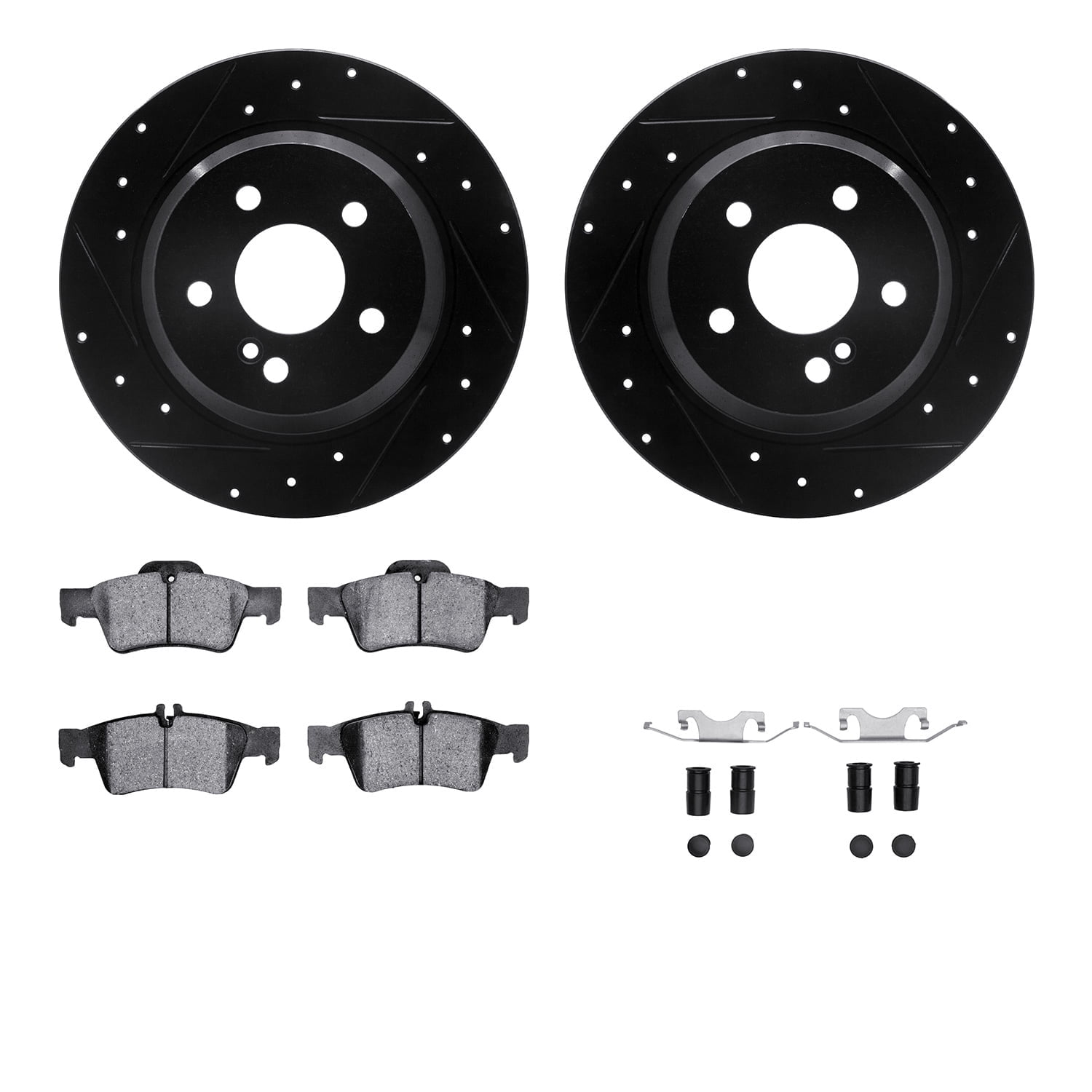Dynamic Friction Company Rear Brake Rotors-Drilled and Slotted-Black with 5000 Advanced Brake Pads includes Hardware 8512-63050