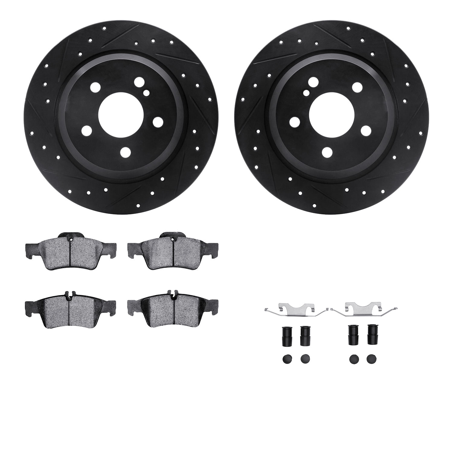 Dynamic Friction Company Rear Brake Rotors-Drilled and Slotted-Black with 5000 Advanced Brake Pads includes Hardware 8512-63052
