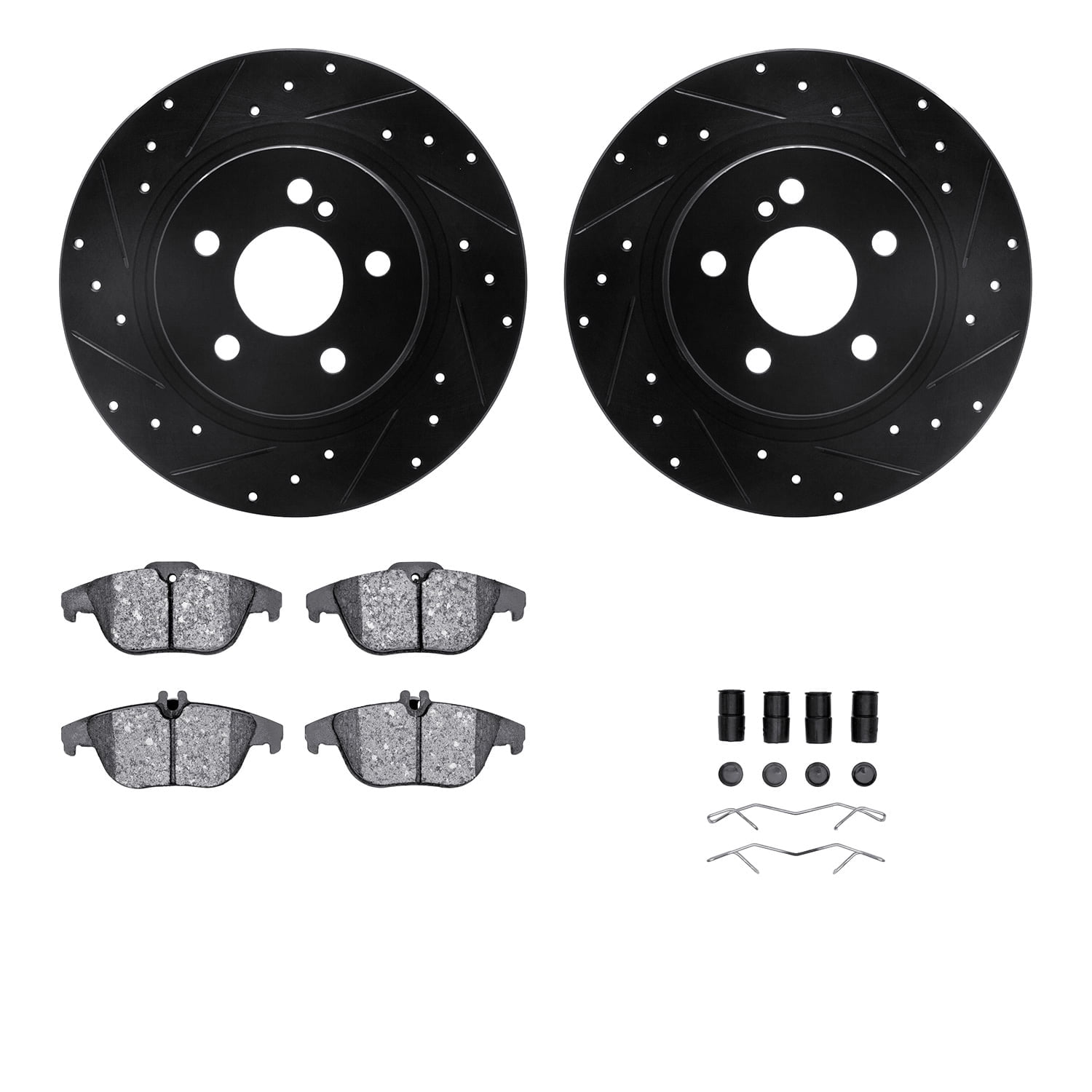 Dynamic Friction Company Rear Brake Rotors-Drilled and Slotted-Black with 5000 Advanced Brake Pads includes Hardware 8512-63058