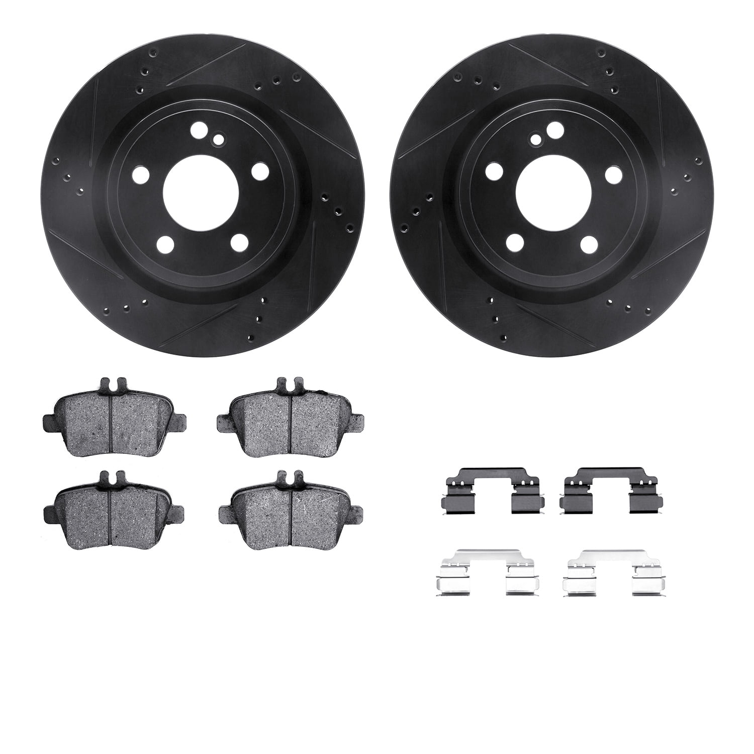 Dynamic Friction Company Rear Brake Rotors-Drilled and Slotted-Black with 5000 Advanced Brake Pads includes Hardware 8512-63079