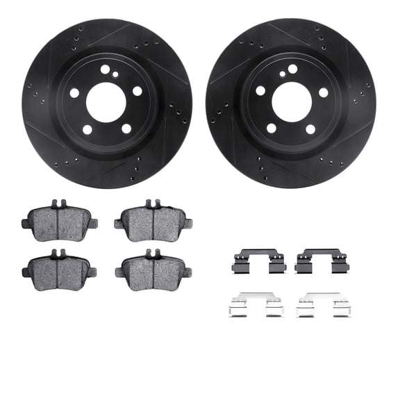 Dynamic Friction Company Rear Brake Rotors-Drilled and Slotted-Black with 5000 Advanced Brake Pads includes Hardware 8512-63080