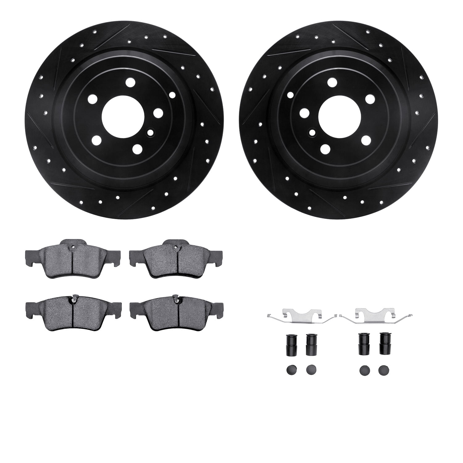Dynamic Friction Company Rear Brake Rotors-Drilled and Slotted-Black with 5000 Advanced Brake Pads includes Hardware 8512-63106