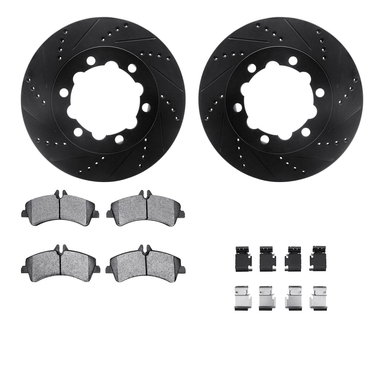 Dynamic Friction Company Rear Brake Rotors-Drilled and Slotted-Black with 5000 Advanced Brake Pads includes Hardware 8512-63499