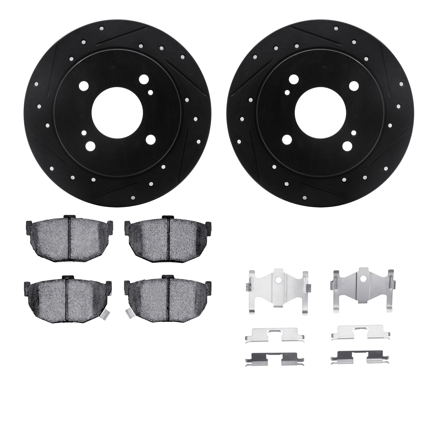 Dynamic Friction Company Rear Brake Rotors-Drilled and Slotted-Black with 5000 Advanced Brake Pads includes Hardware 8512-67012