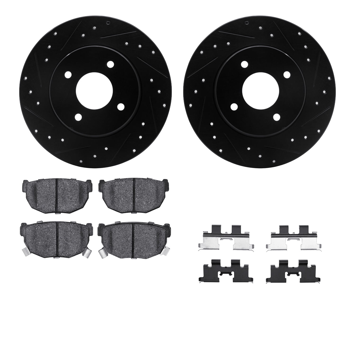 Dynamic Friction Company Rear Brake Rotors-Drilled and Slotted-Black with 5000 Advanced Brake Pads includes Hardware 8512-67015