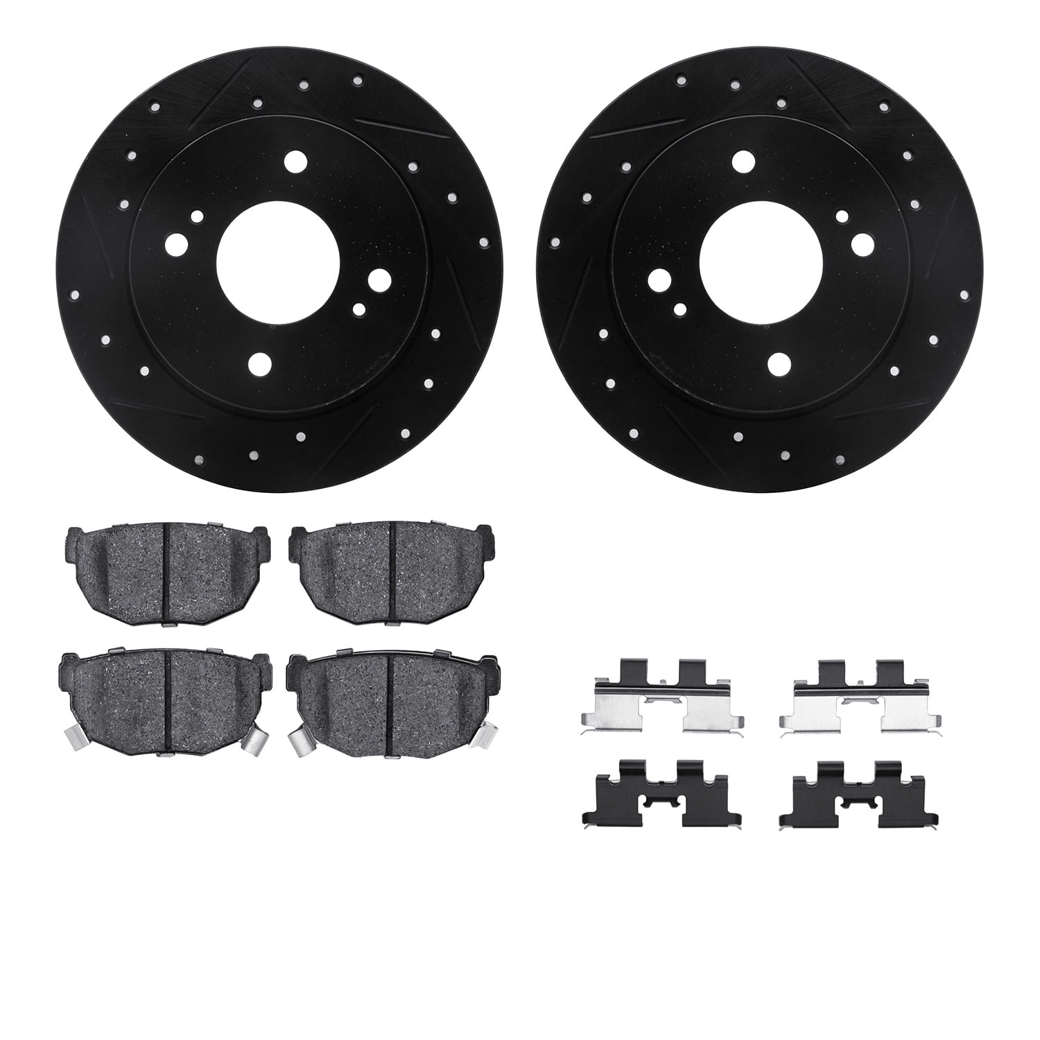 Dynamic Friction Company Rear Brake Rotors-Drilled and Slotted-Black with 5000 Advanced Brake Pads includes Hardware 8512-67030