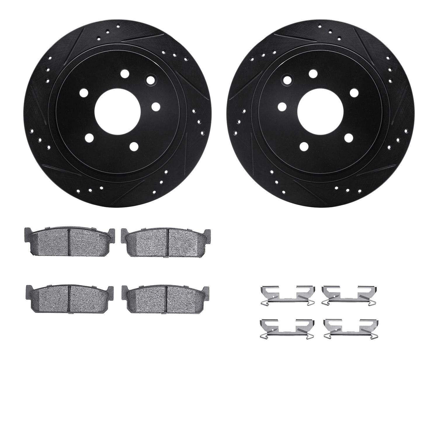 Dynamic Friction Company Rear Brake Rotors-Drilled and Slotted-Black with 5000 Advanced Brake Pads includes Hardware 8512-68005