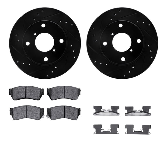 Dynamic Friction Company Rear Brake Rotors Drilled and Slotted Black with 5000 Advanced Brake Pads includes Hardware - 8512-72052