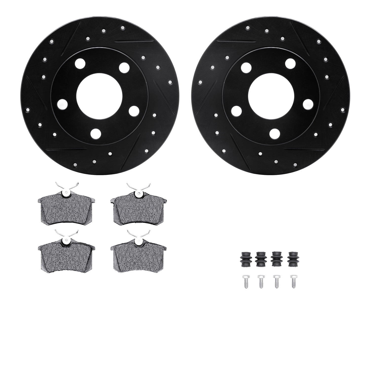 Dynamic Friction Company Rear Brake Rotors-Drilled and Slotted-Black with 5000 Advanced Brake Pads includes Hardware 8512-73025