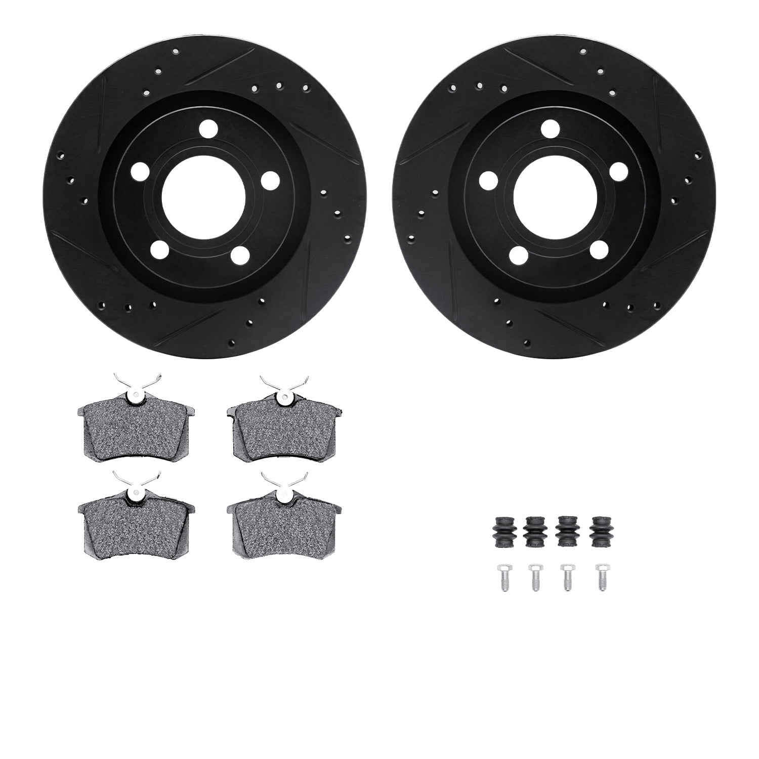 Dynamic Friction Company Rear Brake Rotors-Drilled and Slotted-Black with 5000 Advanced Brake Pads includes Hardware 8512-73028