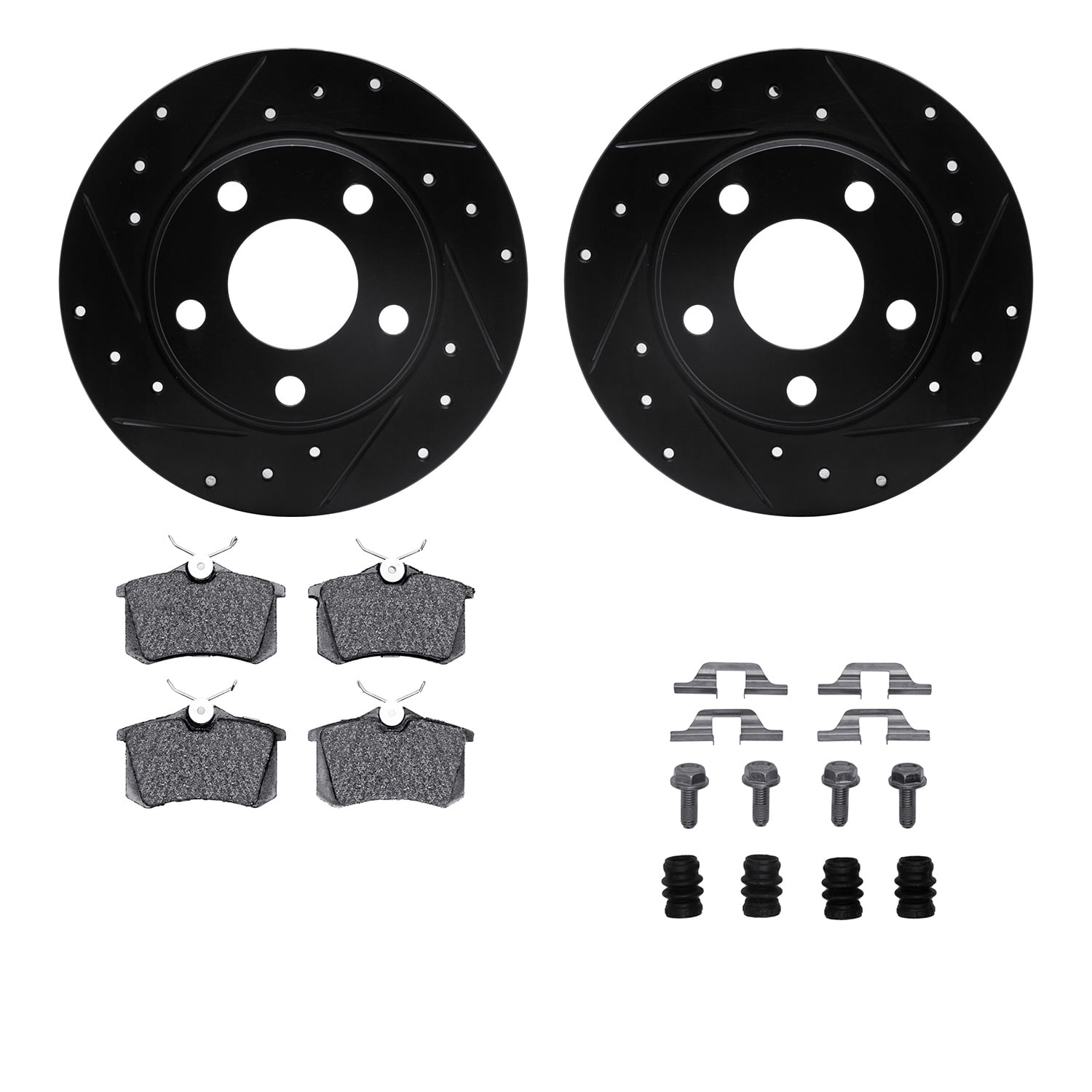 Dynamic Friction Company Rear Brake Rotors-Drilled and Slotted-Black with 5000 Advanced Brake Pads includes Hardware 8512-73030