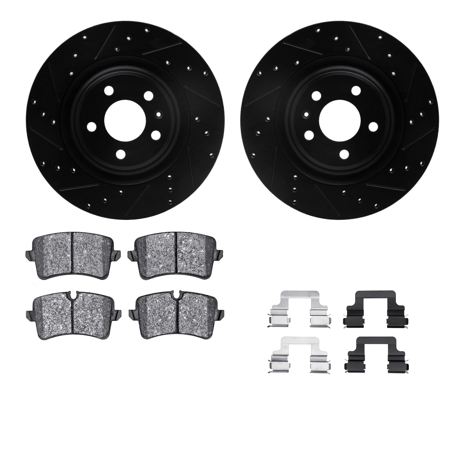 Dynamic Friction Company Rear Brake Rotors-Drilled and Slotted-Black with 5000 Advanced Brake Pads includes Hardware 8512-73091