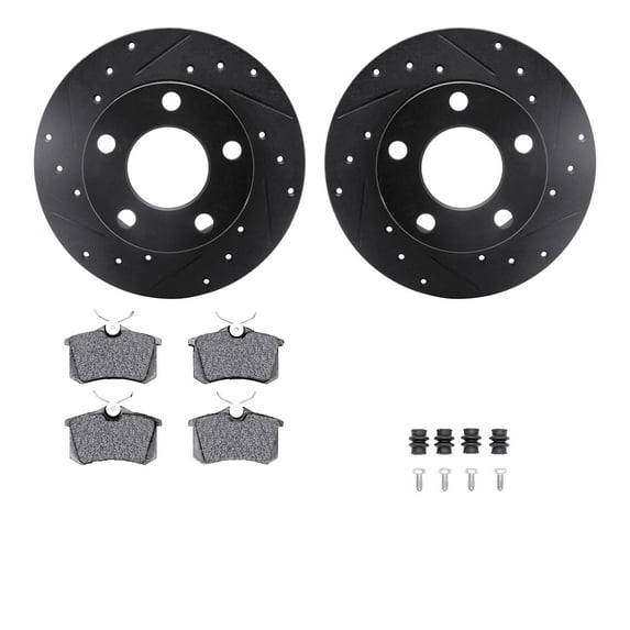 Dynamic Friction Company Rear Brake Rotors-Drilled and Slotted-Black with 5000 Advanced Brake Pads includes Hardware 8512-74019