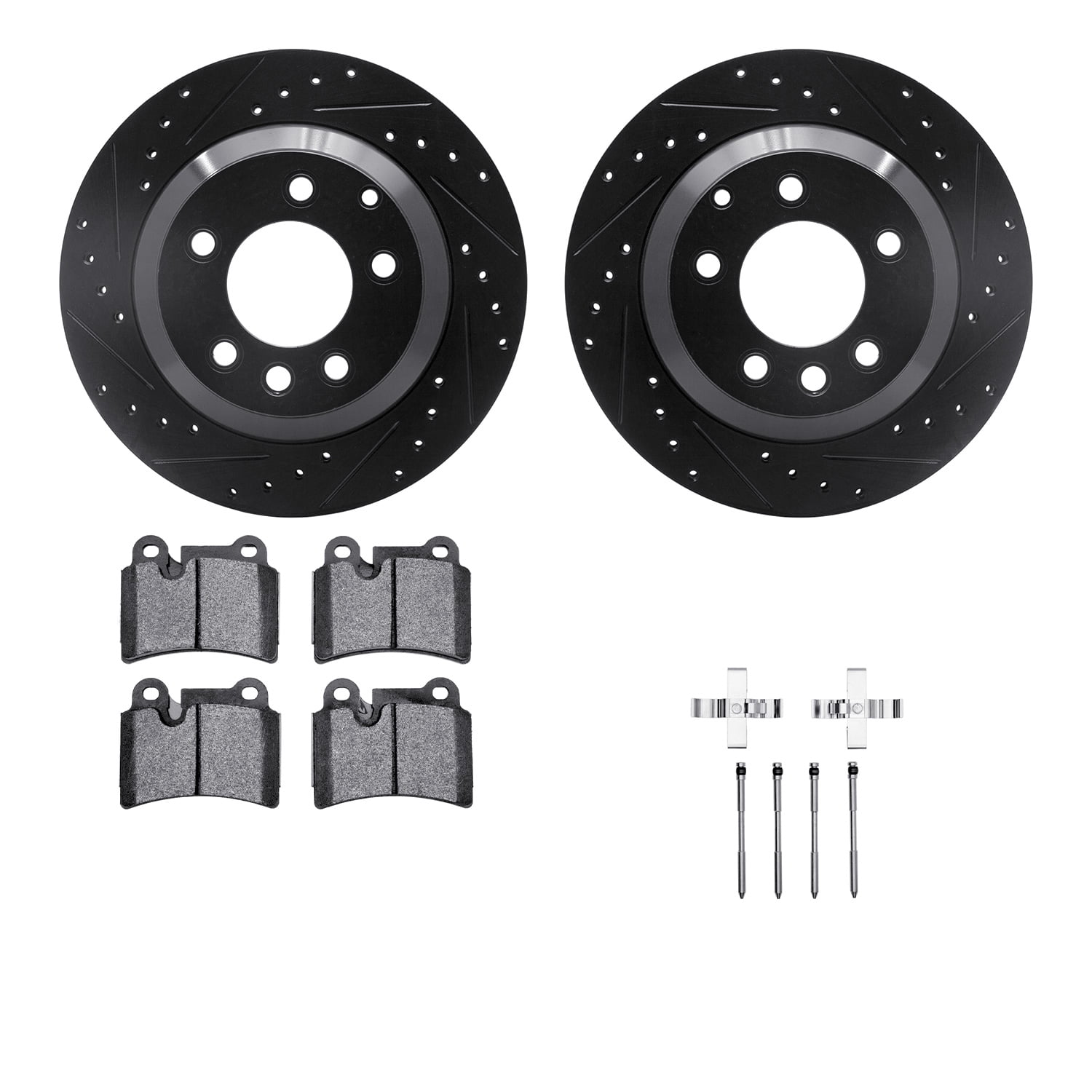 Dynamic Friction Company Rear Brake Rotors-Drilled and Slotted-Black with 5000 Advanced Brake Pads includes Hardware 8512-74405