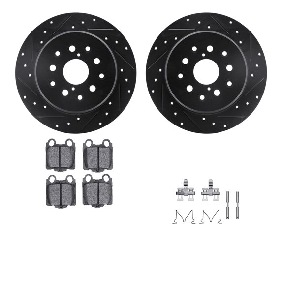 Dynamic Friction Company Rear Brake Rotors-Drilled and Slotted-Black with 5000 Advanced Brake Pads includes Hardware 8512-75010