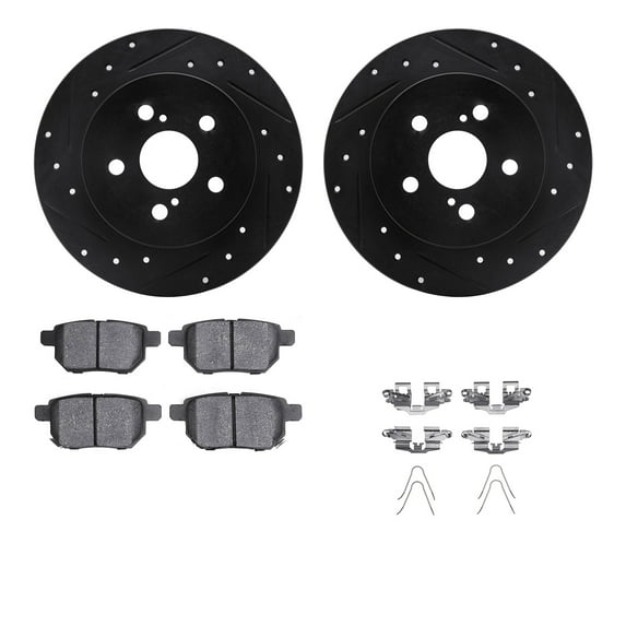 Dynamic Friction Company Rear Brake Rotors-Drilled and Slotted-Black with 5000 Advanced Brake Pads includes Hardware 8512-76155