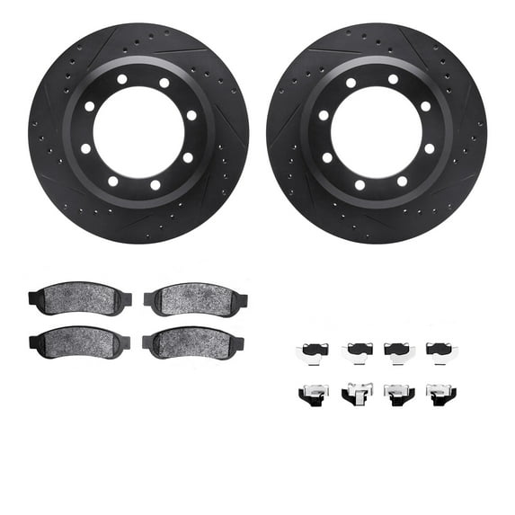 Dynamic Friction Company Rear Brake Rotors-Drilled and Slotted-Black with 5000 Advanced Brake Pads includes Hardware 8512-99592