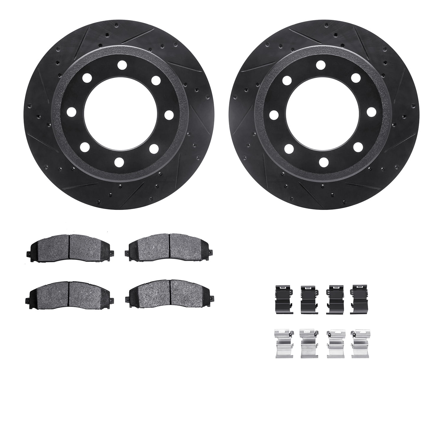 Dynamic Friction Company Rear Brake Rotors-Drilled and Slotted-Black with 5000 Advanced Brake Pads includes Hardware 8512-99687
