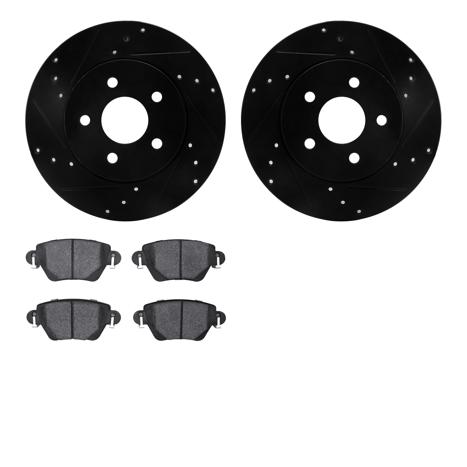 Dynamic Friction Company Rear Brake Rotors-Drilled and Slotted-Black with 5000 Euro Ceramic Brake Pads 8602-20010