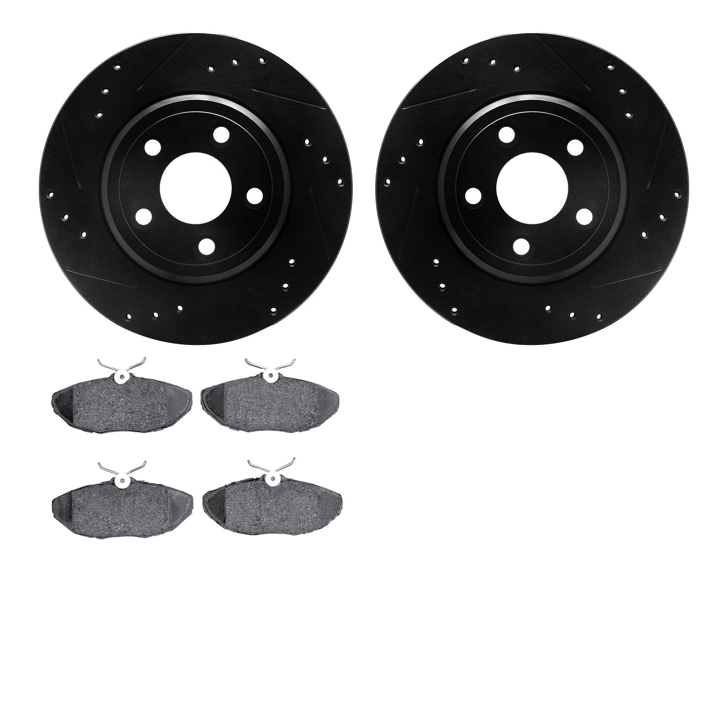 Dynamic Friction Company Rear Brake Rotors-Drilled and Slotted-Black with 5000 Euro Ceramic Brake Pads 8602-54005