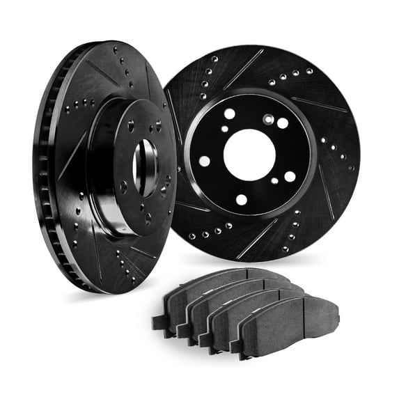 Dynamic Friction Company Rear Brake Rotors Drilled and Slotted Black with 5000 Euro Ceramic Brake Pads - 8602-65007