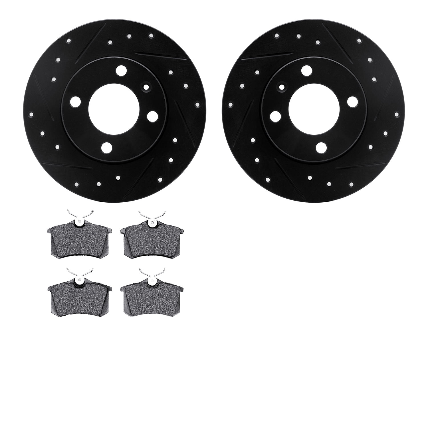 Dynamic Friction Company Rear Brake Rotors-Drilled and Slotted-Black with 5000 Euro Ceramic Brake Pads 8602-74008