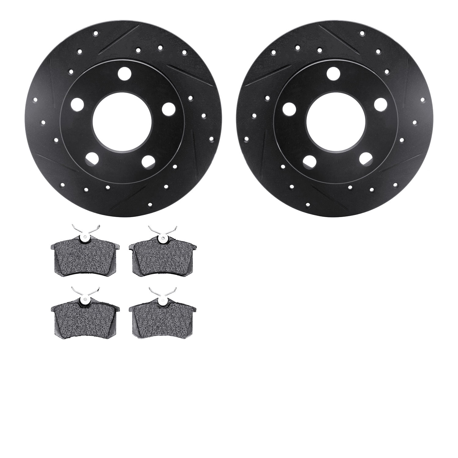 Dynamic Friction Company Rear Brake Rotors-Drilled and Slotted-Black with 5000 Euro Ceramic Brake Pads 8602-74013