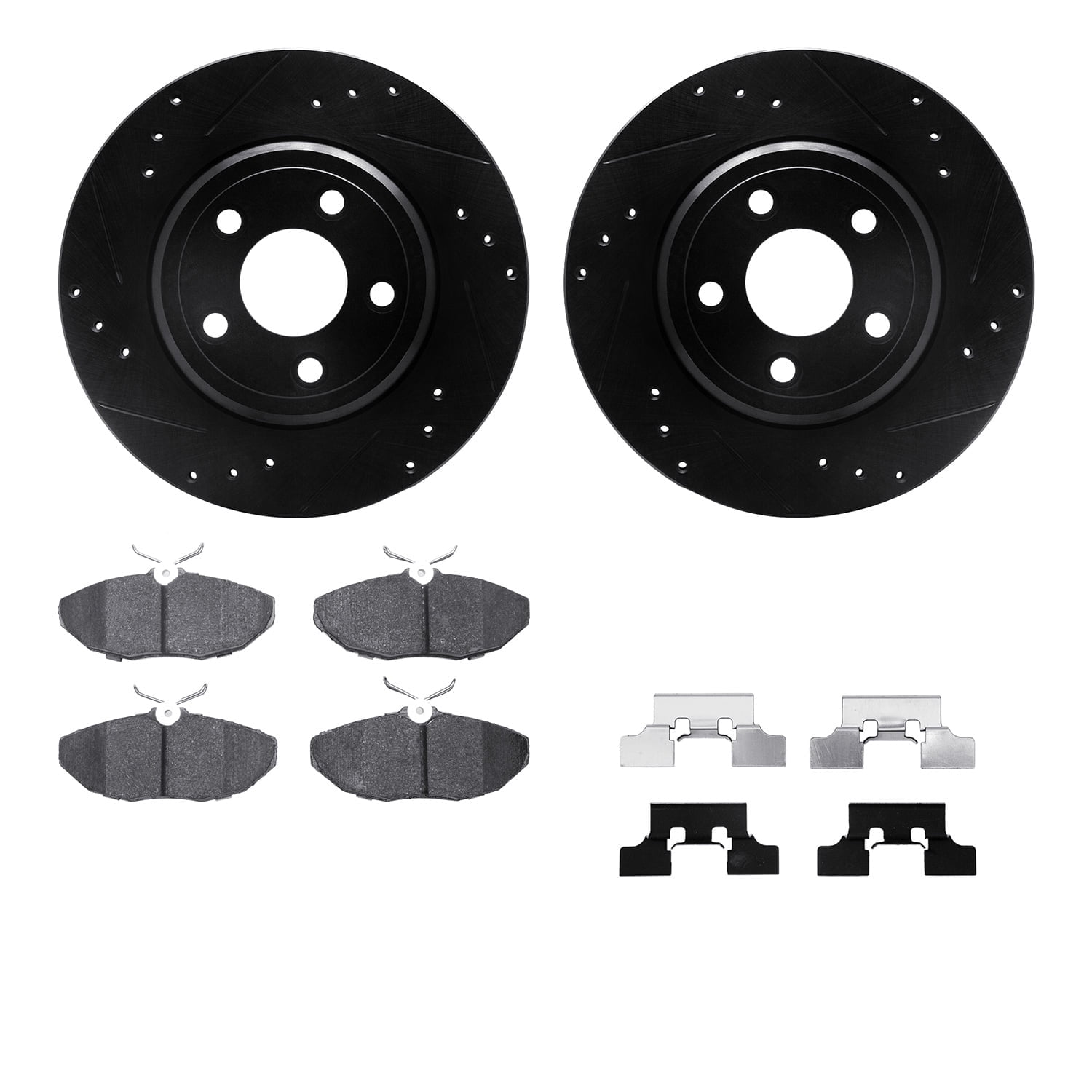 Dynamic Friction Company Rear Brake Rotors-Drilled and Slotted-Black with 5000 Euro Ceramic Brake Pads includes Hardware 8612-54005