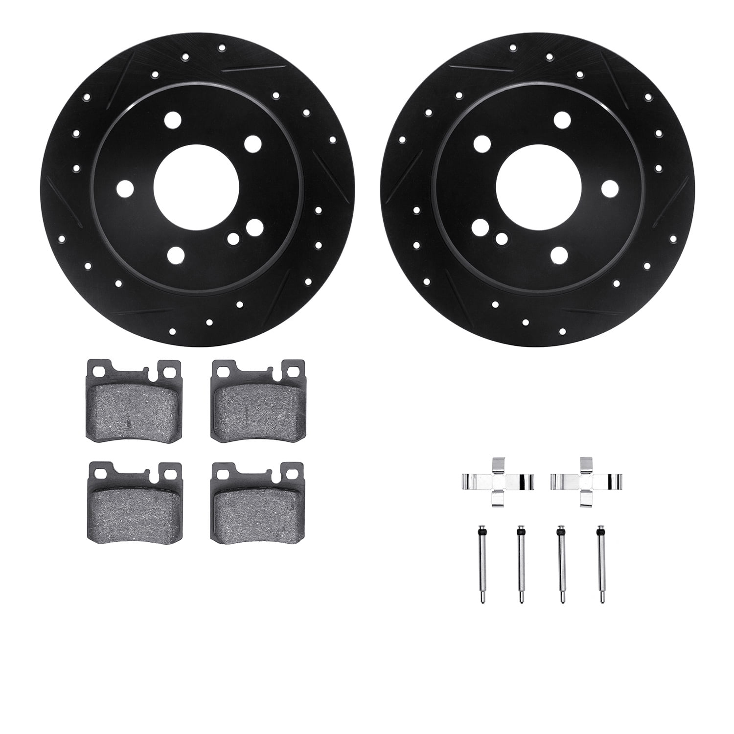 Dynamic Friction Company Rear Brake Rotors-Drilled and Slotted-Black with 5000 Euro Ceramic Brake Pads includes Hardware 8612-63045